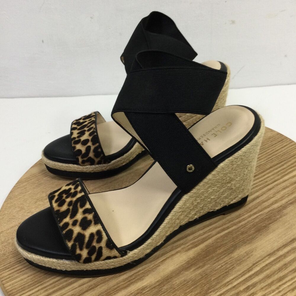 Cole Haan Women's Wedge Espadrille Sandals in Black Leopard Print Size 6B - Picture 4 of 10
